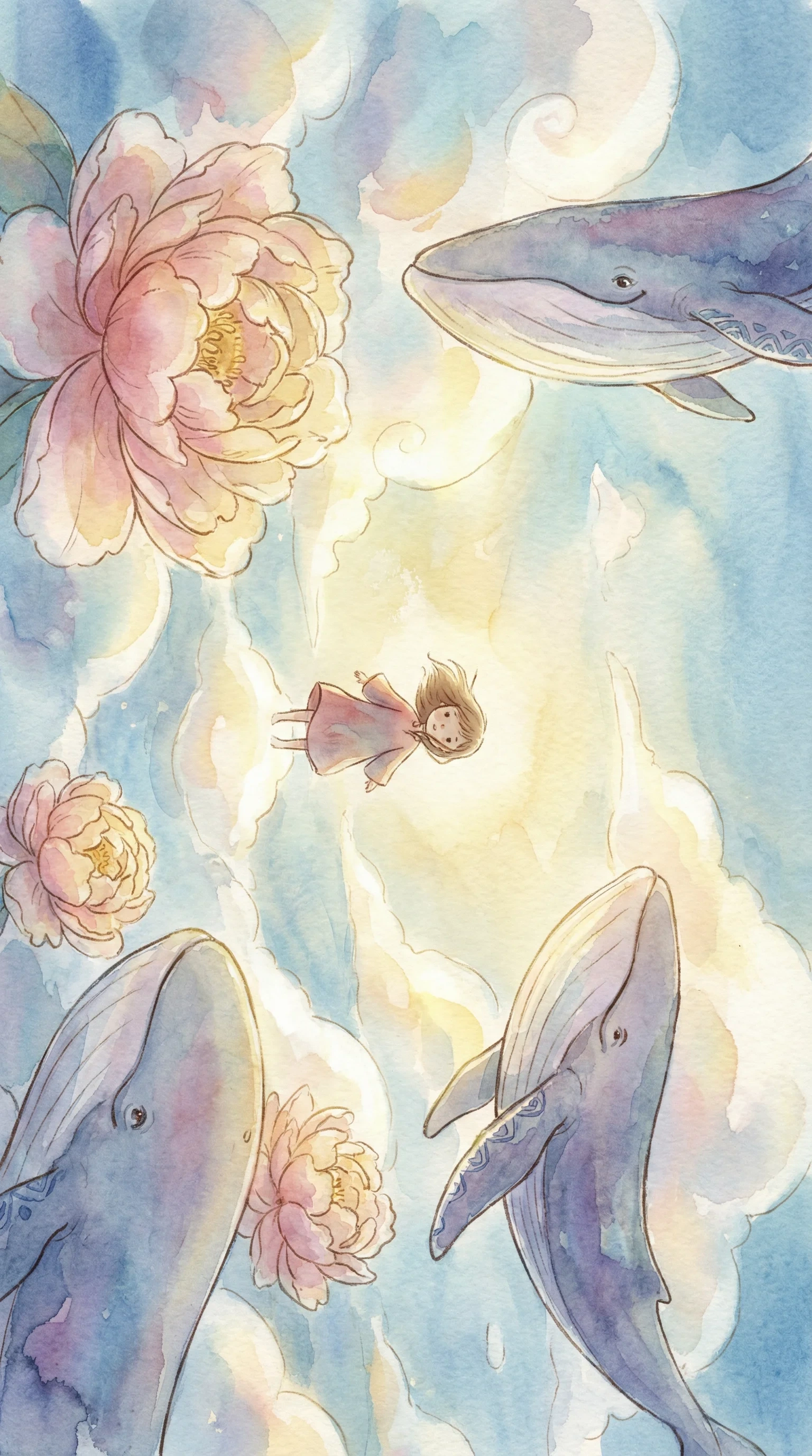 水彩之梦 - 独立水彩动画短片 - 梦幻少女与鲸鱼在云端共舞